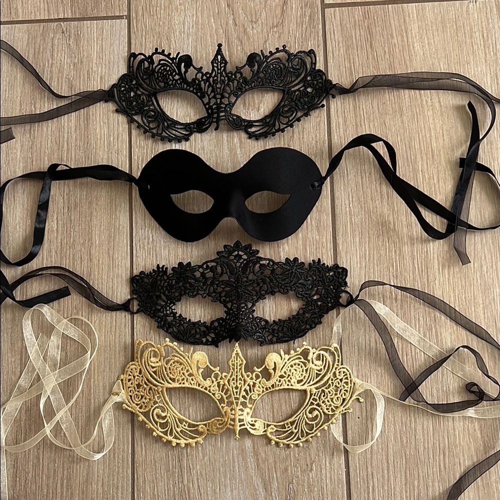 Elegant Black and Gold Lace Masquerade Masks